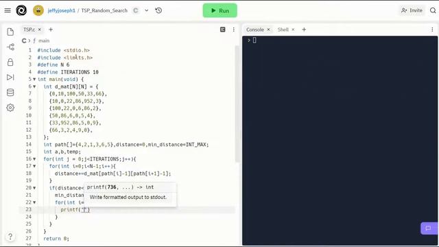 Travelling Salesman Problem using random search (in C) смотреть онлайн