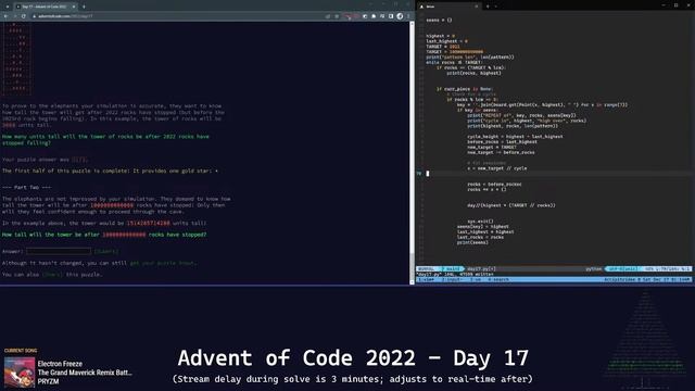 Advent of Code 2022 - Day 17 (Python, 1250/1287) смотреть онлайн