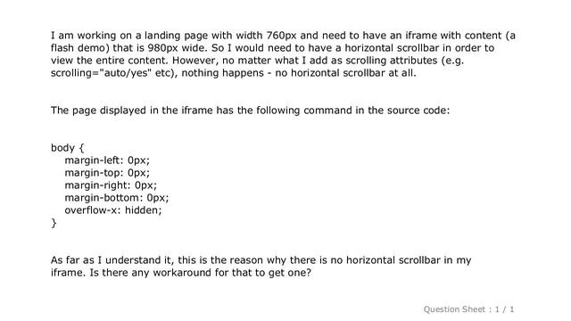HTML : Horizontal scroll bar for iframe with content that has overflow-x: hidden смотреть онлайн
