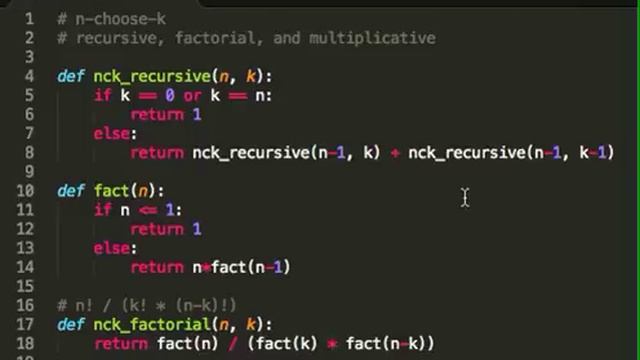 n choose k algorithm in python смотреть онлайн