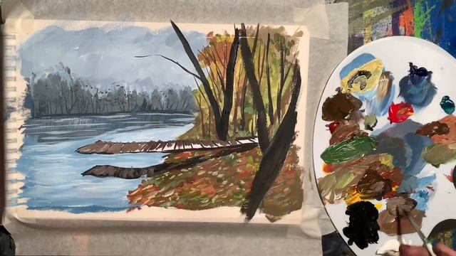 Рисовать осень гуашью | Gouache Landscape Painting autumn | осенний пейзаж гуашью| 水粉画 | グアッシュ| 구 아 смотреть онлайн