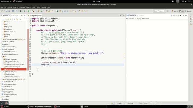Java interview question - test for Pangram using a HashSet смотреть онлайн