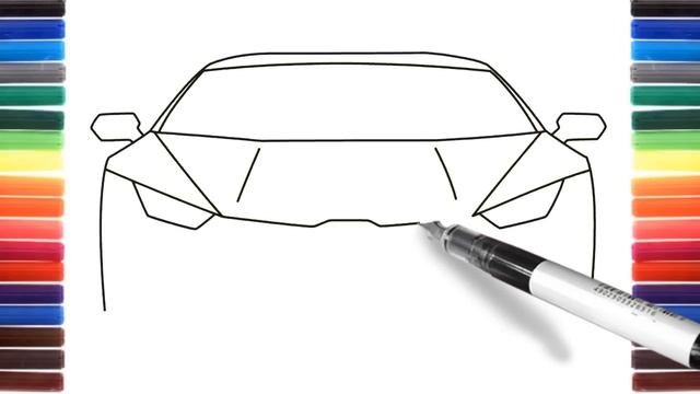 How to draw a car Lamborghini Huracan Front View step by step смотреть онлайн