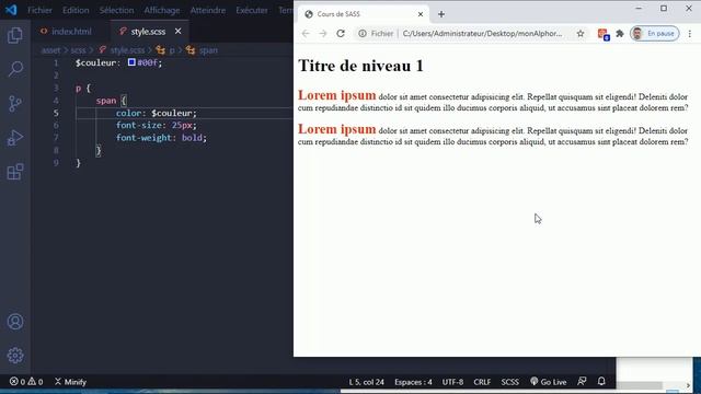 Formation CSS : Comment déclarer une variable dans le fichier SCSS смотреть онлайн
