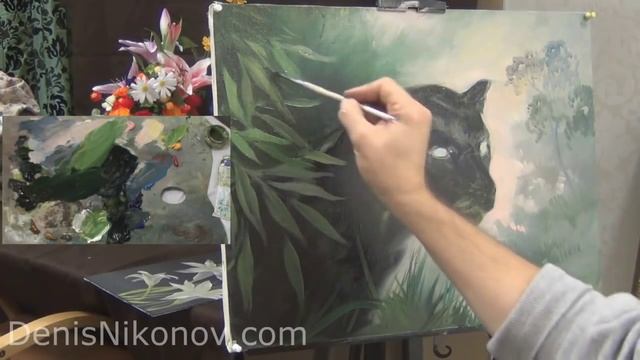 Как нарисовать пантеру. Пишем маслом большую кошку. Бесплатный урок смотреть онлайн