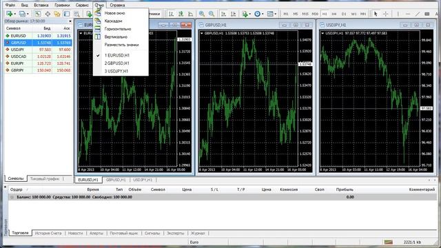 MetaTrader 4: Главное меню - Окно смотреть онлайн