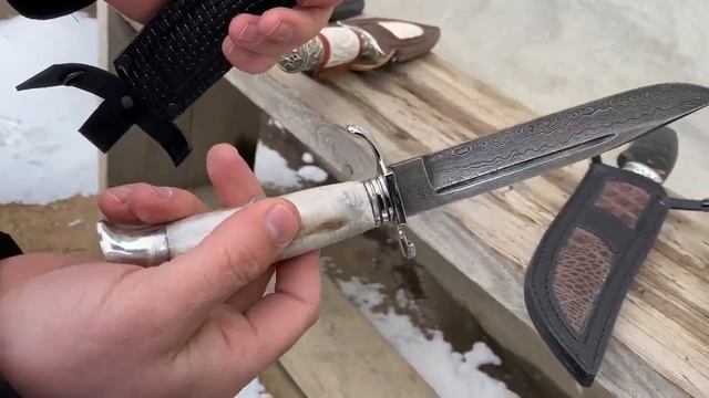 Финка НКВД из дамасской стали Рукоять Рог Лося смотреть онлайн