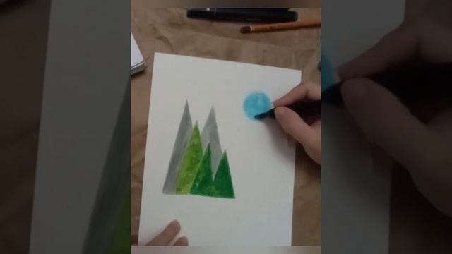 Пейзаж маркерами. Скетч. смотреть онлайн