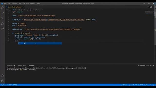 Cowin Vaccine Notifier using Telegram Bot and Python | Deployed in Cloud смотреть онлайн