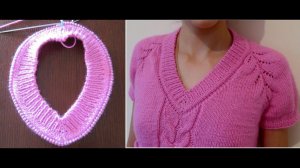 V-образная горловина резинкой 1х1 спицами сверху (начало).