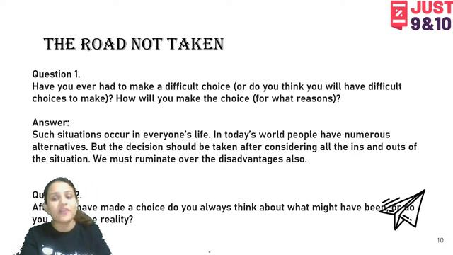 The Road Not Taken (Q And A) | Class 9 | English Literature | Just Class 9 & 10 | Chandra Jain