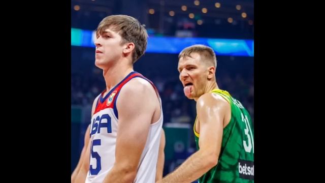 Lithuania player taunts Austin Reaves and wears USA hat in locker room after win смотреть онлайн