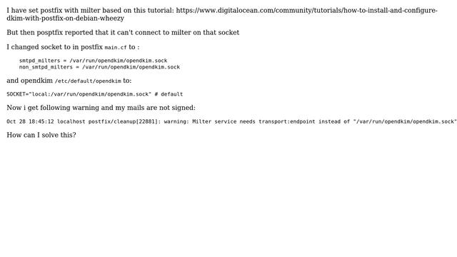 Milter service needs transport:endpoint instead of "/var/run/opendkim/opendkim.sock" смотреть онлайн