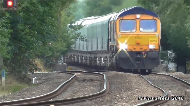 GBRf Class 66 No. 66755 on 6E09 Liverpool B.T - Drax Aes @ Denton on 15.08.18 - HD смотреть онлайн