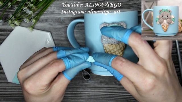Мастер-класс: Декор кружки полимерной глиной FIMO/ Мишка-мороженое / polymer clay tutorial смотреть онлайн