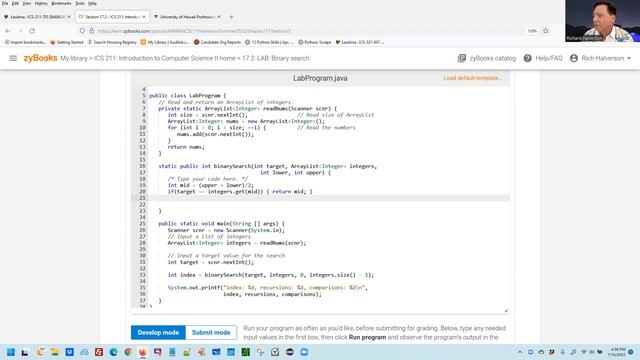 ICS211 Video 18 Summer 2022 Lab 17.3 Recursive Binary Search смотреть онлайн