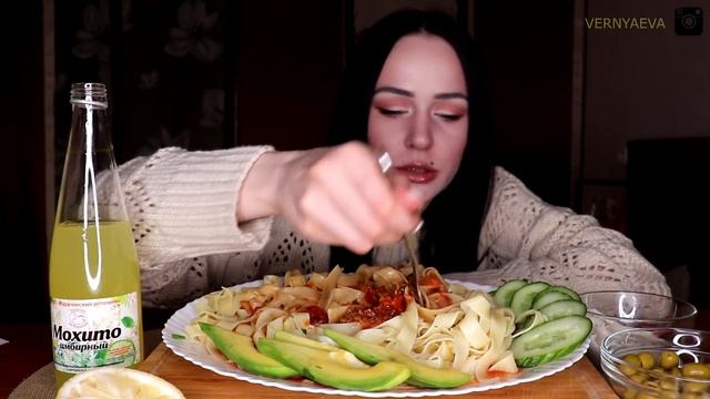 MUKBANG | Феттучини (паста) с фаршем в томатном соусе | Fettuccine With Meat | не ASMR