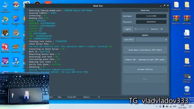 Samsung A13 (A135F) FRP На последнем обновлении Shark tool смотреть онлайн