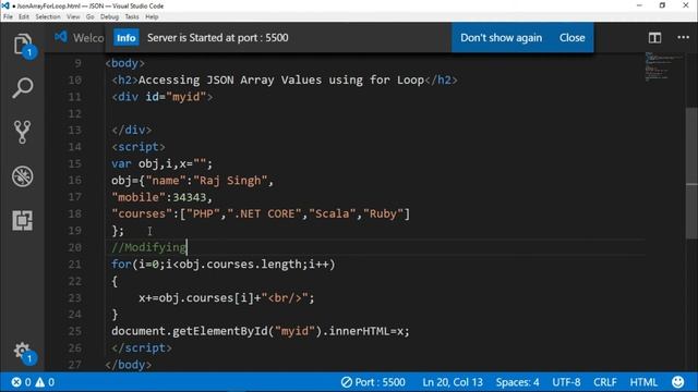 11- Java Script Object Notation - Looping JSON Array How to Access Array Values Using for Loop смотреть онлайн