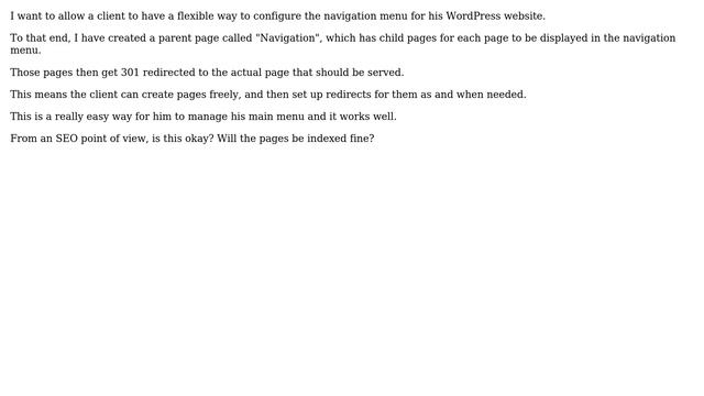 Webmasters: 301 redirects in main navigation menu of WordPress website - is this okay for SEO? смотреть онлайн