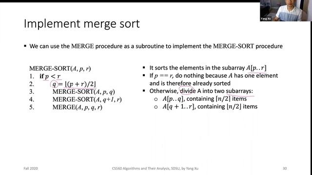 CS560 Algorithms and Their Analysis: MERGE-SORT pseudocode implementation смотреть онлайн