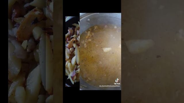 Суп ячневый и жареная картошка