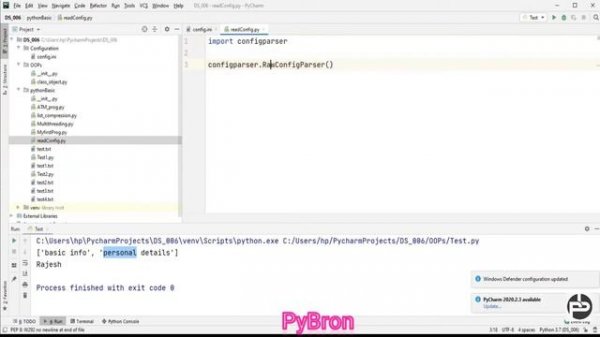 How to read the config.ini file for the Data Security | Working with config files in Python |pybron