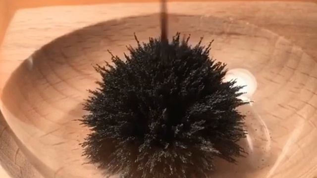 Магнитные песочные часы. ерромагнитный песок собирается над неодимовым магнитом в деревянной основе