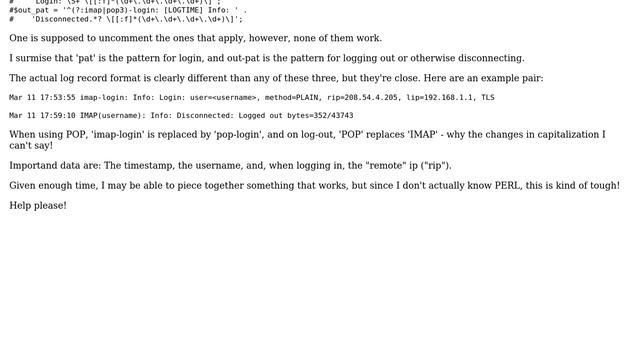 postfix pop-before-smtp isn't parsing the log correctly - need PERL help, I think смотреть онлайн