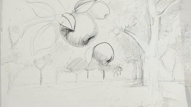 яблоневый сад рисунок с помощью планшета Wacom смотреть онлайн