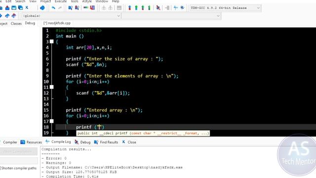 C Program to delete an element of array | C Programming | смотреть онлайн