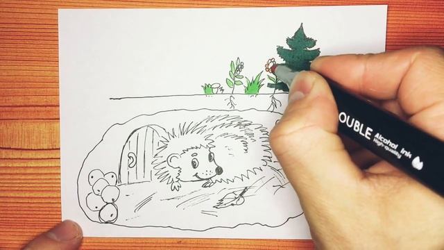 Как нарисовать ёжика. Осенний рисунок - How To Draw A Hedgehog. Autumn Drawing