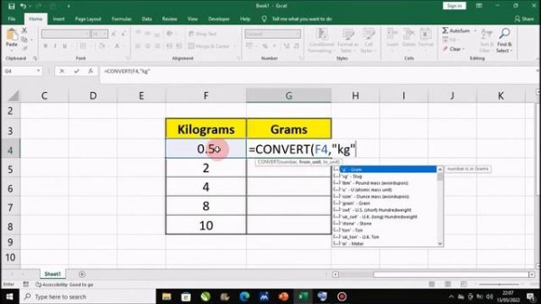 How To Convert Kilograms to Grams in Excel
