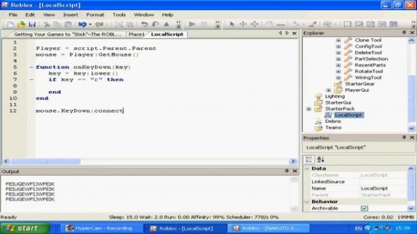 ROBLOX Lua Scripting Tutorial 6 .KeyDown