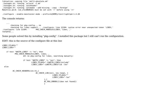 Unix & Linux: ./configure, syntax error: unexpected token (lighttpd) смотреть онлайн
