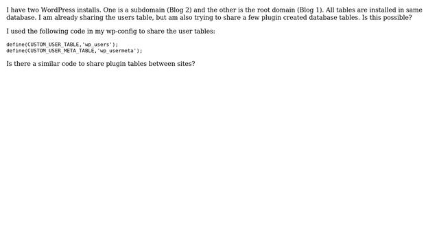 Wordpress: How to share plugin created database tables between two WordPress sites? смотреть онлайн