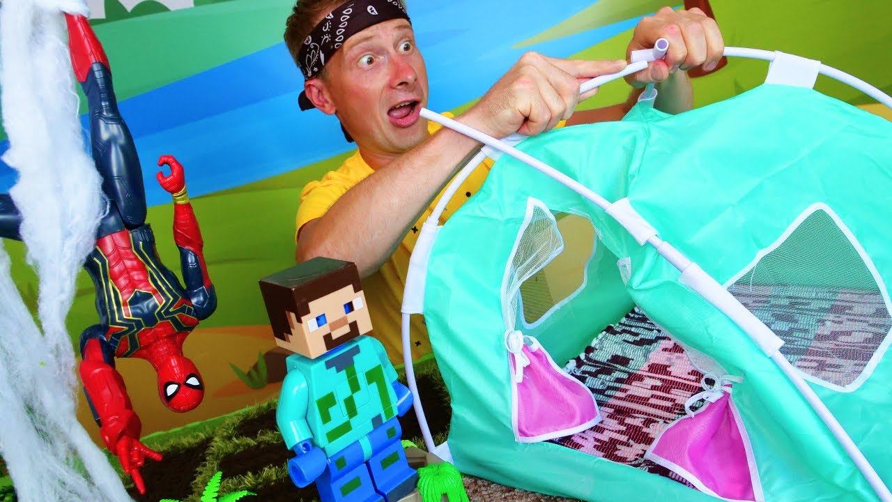 Супергерои Человек паук, Черепашка ниндзя и Стив майнкрафт в летнем лагере | Видео для мальчиков смотреть онлайн