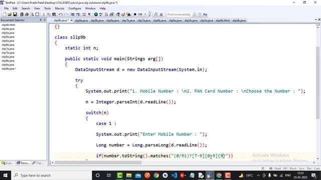 Write a java program to validate PAN number and Mobile Number.If invalid then throw user Exception смотреть онлайн