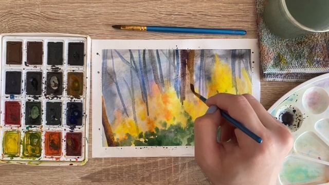 Как нарисовать пожар в лесу карандашом и акварелью начинающим | Рисунок для детей смотреть онлайн