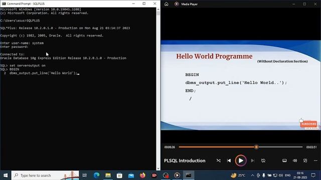 How to run PL SQL Hello World program in command prompt without using notpad смотреть онлайн