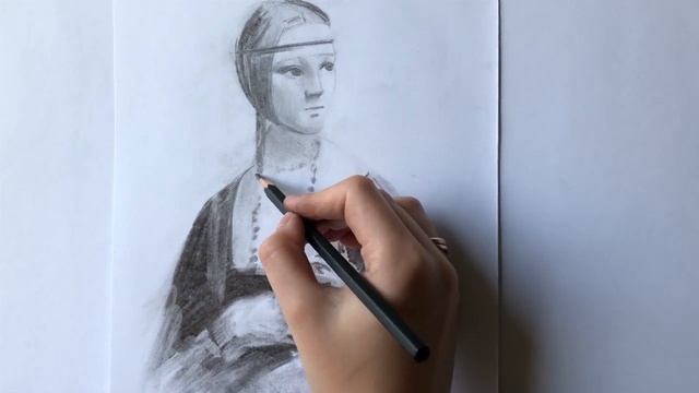 Sketch charcoal process Lady with an Ermine Leonardo da Vinci смотреть онлайн