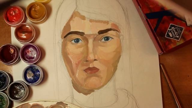 Пишем женский портрет гуашью в фас смотреть онлайн
