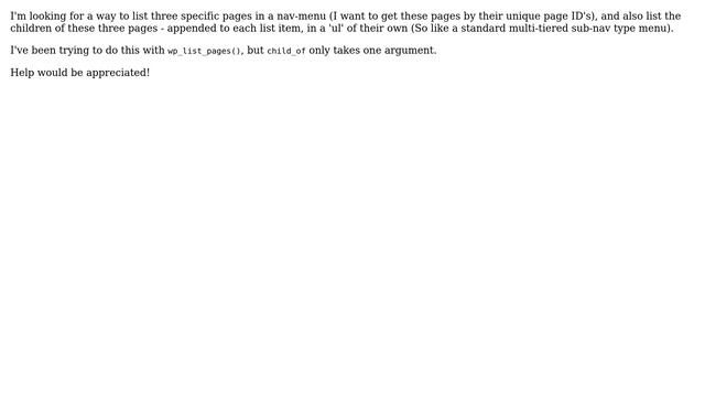 Wordpress: Creating navigation out of specific IDs and their children? смотреть онлайн