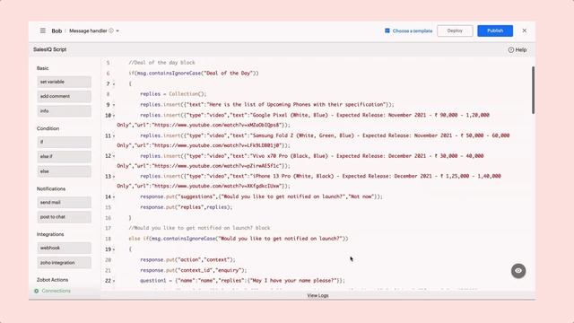 SalesIQ Scripts Bot Builder - Working of handlers | Zoho SalesIQ смотреть онлайн