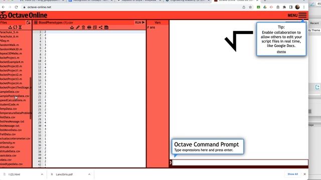 Uploading and reading a file in Octave-Online смотреть онлайн