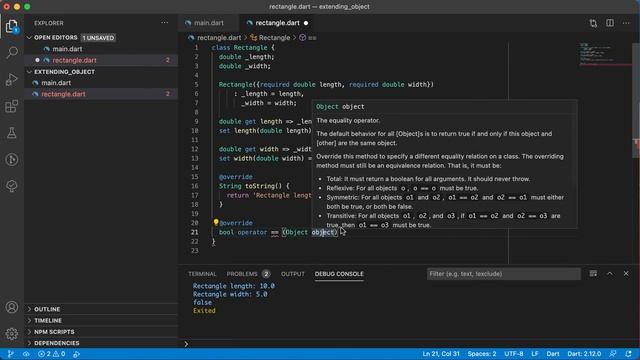 Dart Classes - Overriding the toString() method and == operator of the Object class. смотреть онлайн