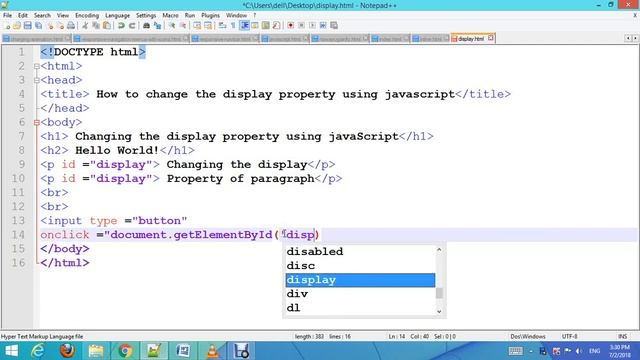 Changing the display property using JavaScript смотреть онлайн
