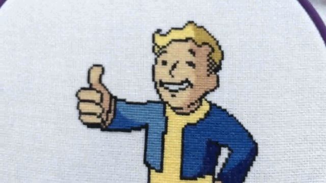 Vault Boy из игры Fallout. Вышивка - делюсь результатом. смотреть онлайн
