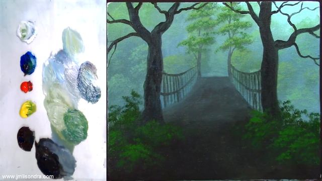 HOW TO PAINT AUTUMN LANDSCAPE With Trees On Hanging Bridge By JM Lisondra