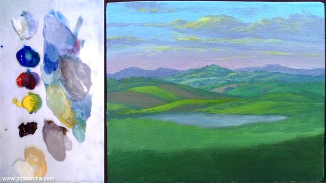 How to Paint Village with Church, Houses, Lake, Mountains and Fields in Acrylic смотреть онлайн